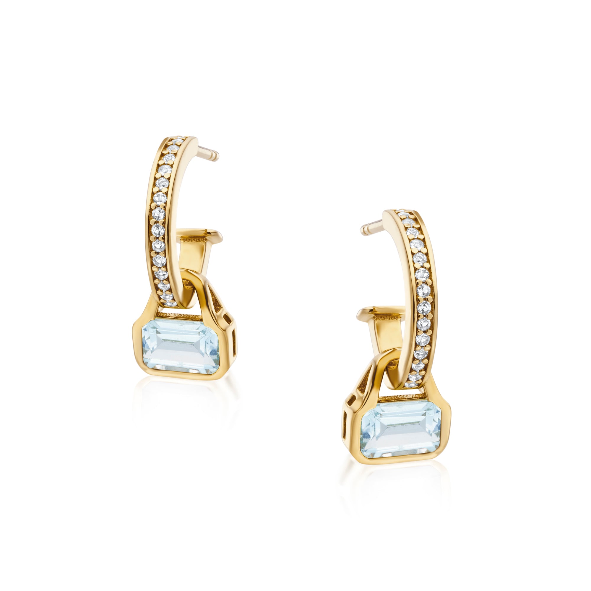 March: Blue Topaz Charms on White Topaz Hoops