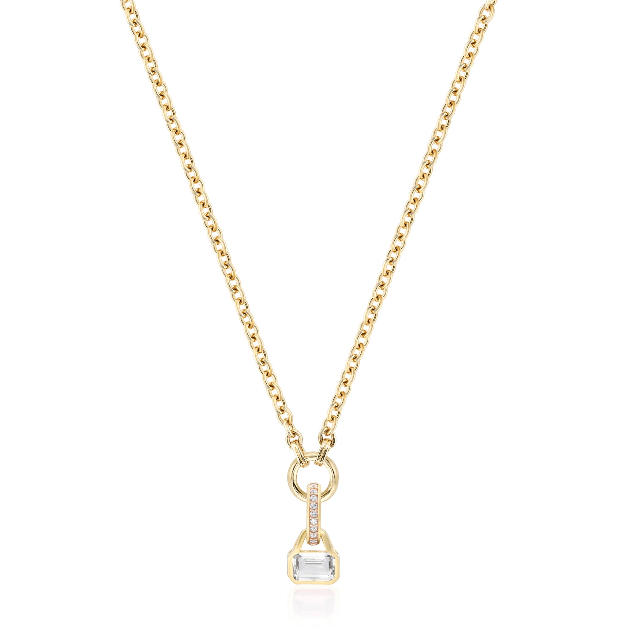 April: White Topaz Charm on Carrier Chain