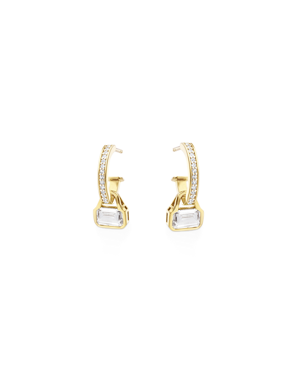 April: White Topaz Charms on White Topaz Hoops