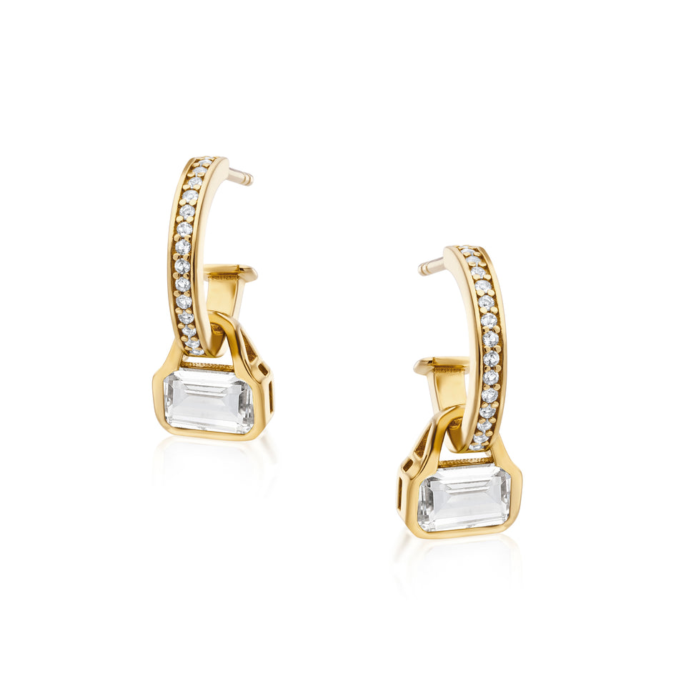 April: White Topaz Charms on White Topaz Hoops