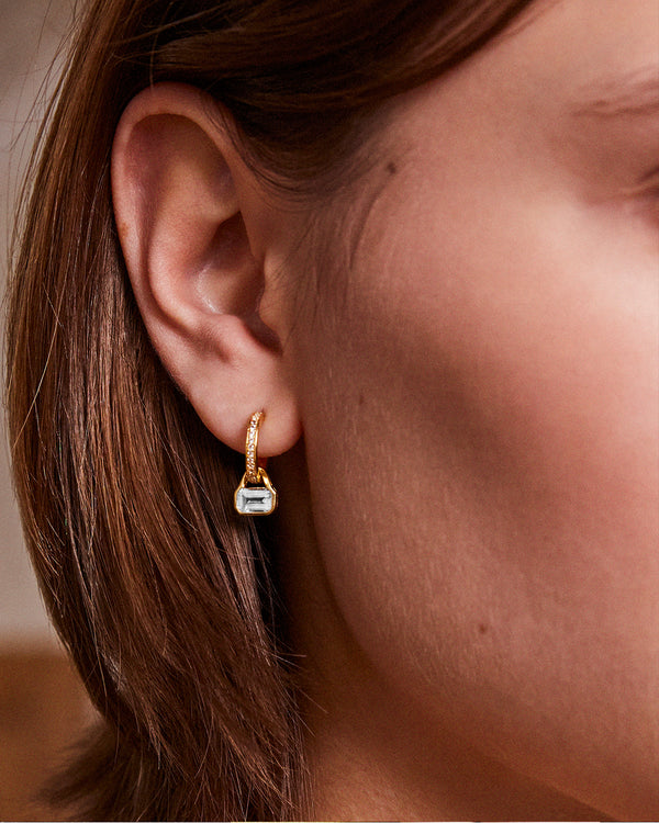 April: White Topaz Charms on White Topaz Hoops
