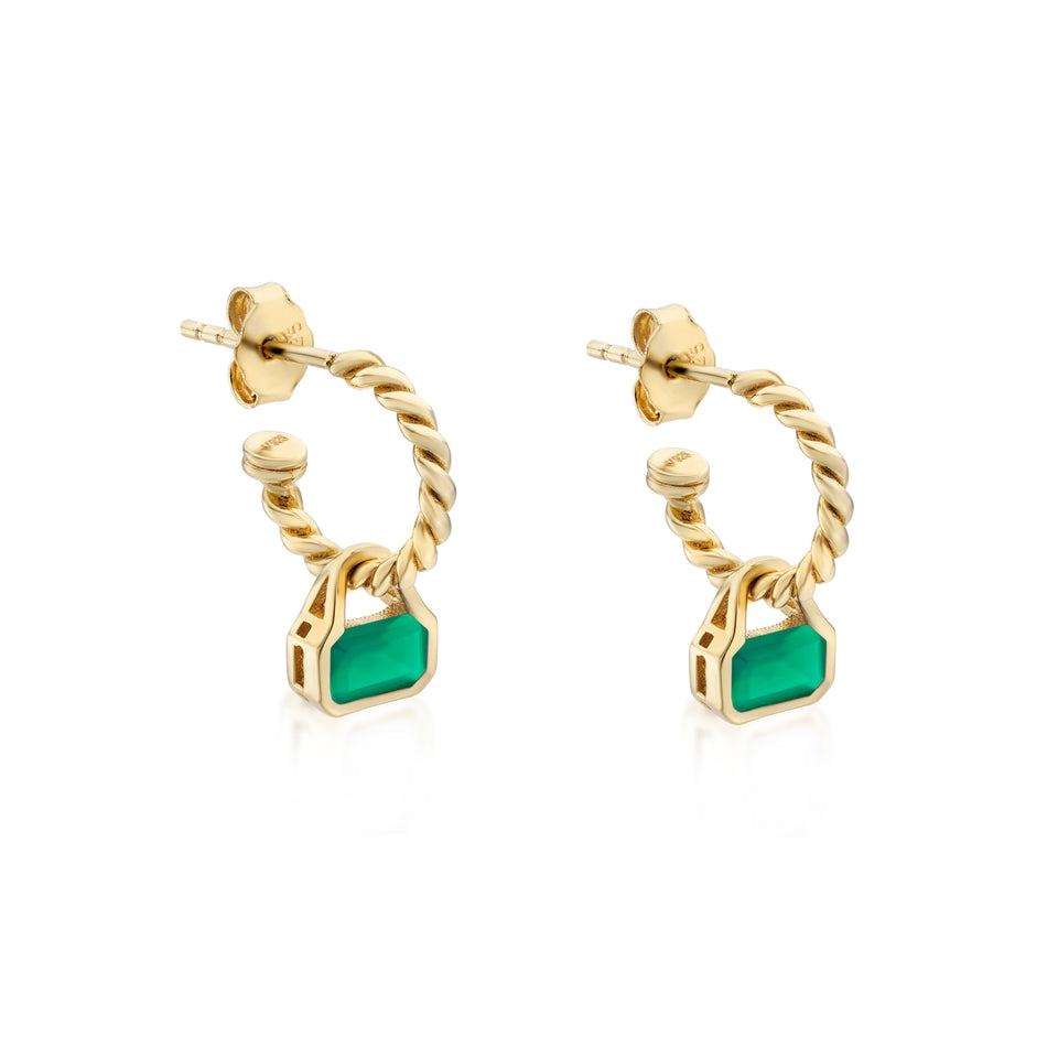 May: Green Agate Charms on Twisted Hoops