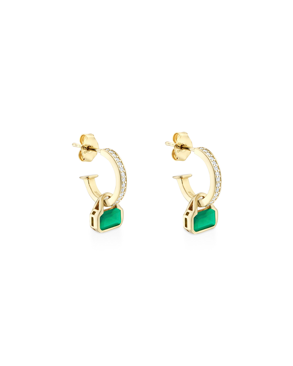 May: Green Agate Charms on White Topaz Hoops