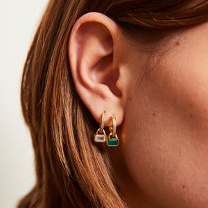 May: Green Agate Charms on White Topaz Hoops