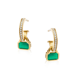 May: Green Agate Charms on White Topaz Hoops