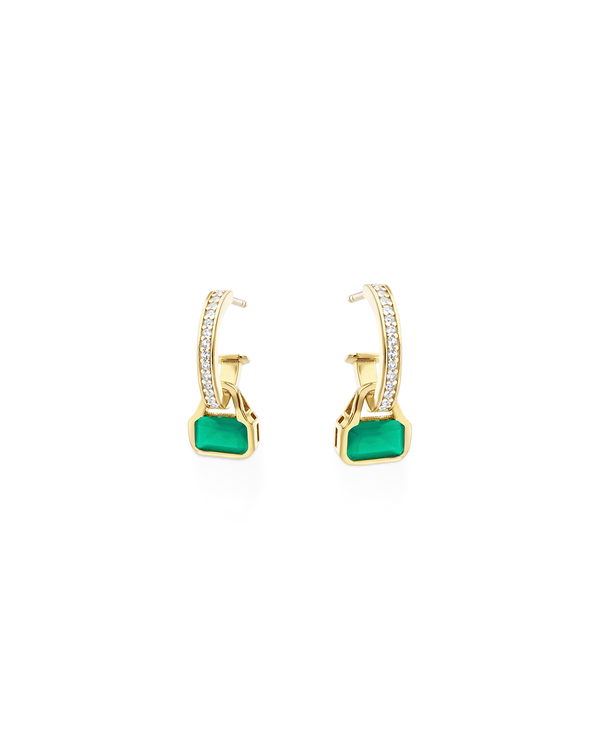 May: Green Agate Charms on White Topaz Hoops