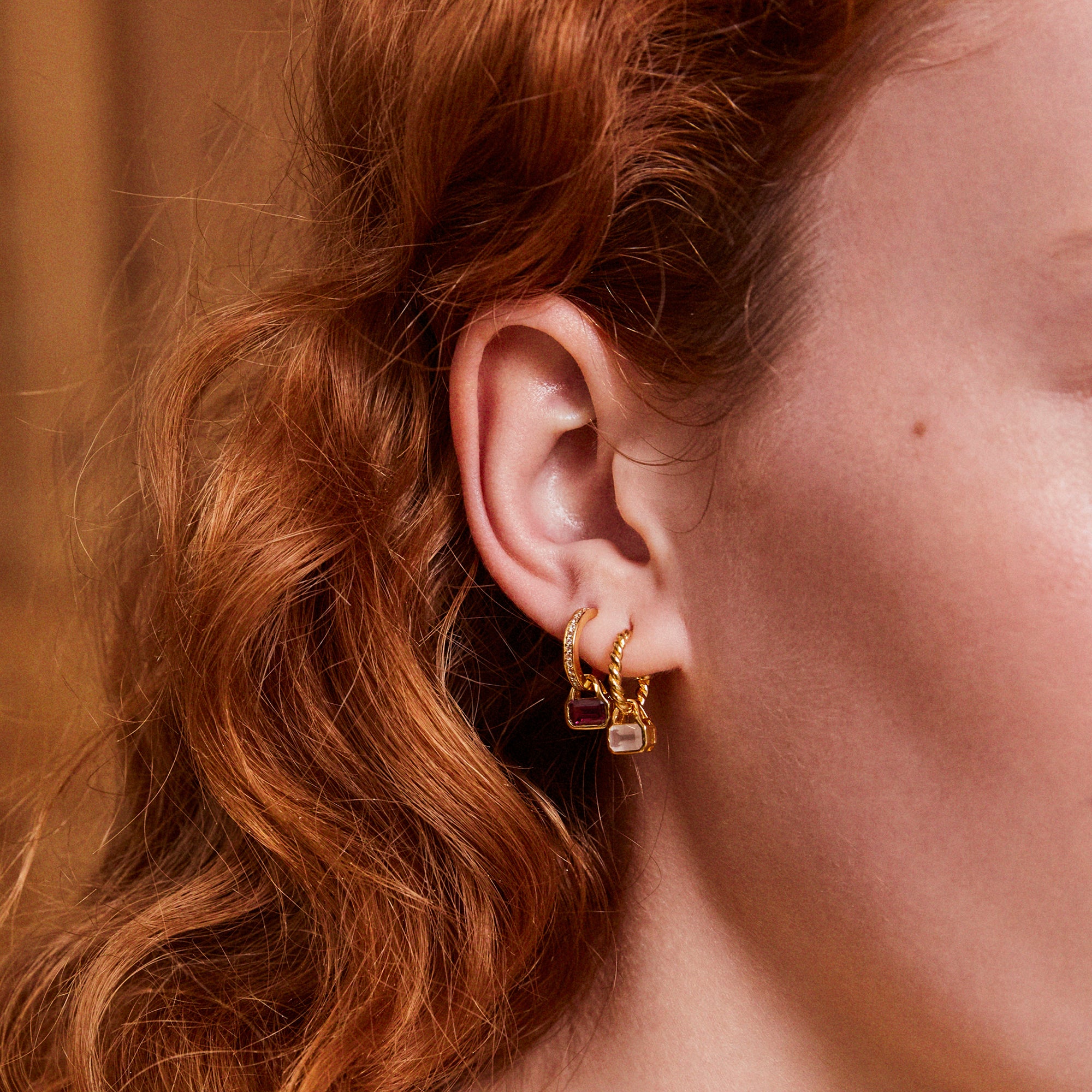 June: Moonstone Charms on Twisted Hoops