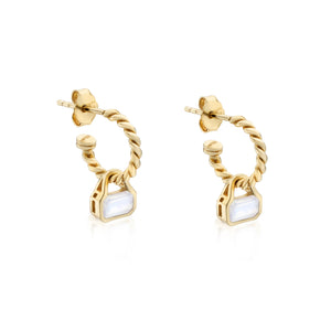 June: Moonstone Charms on Twisted Hoops