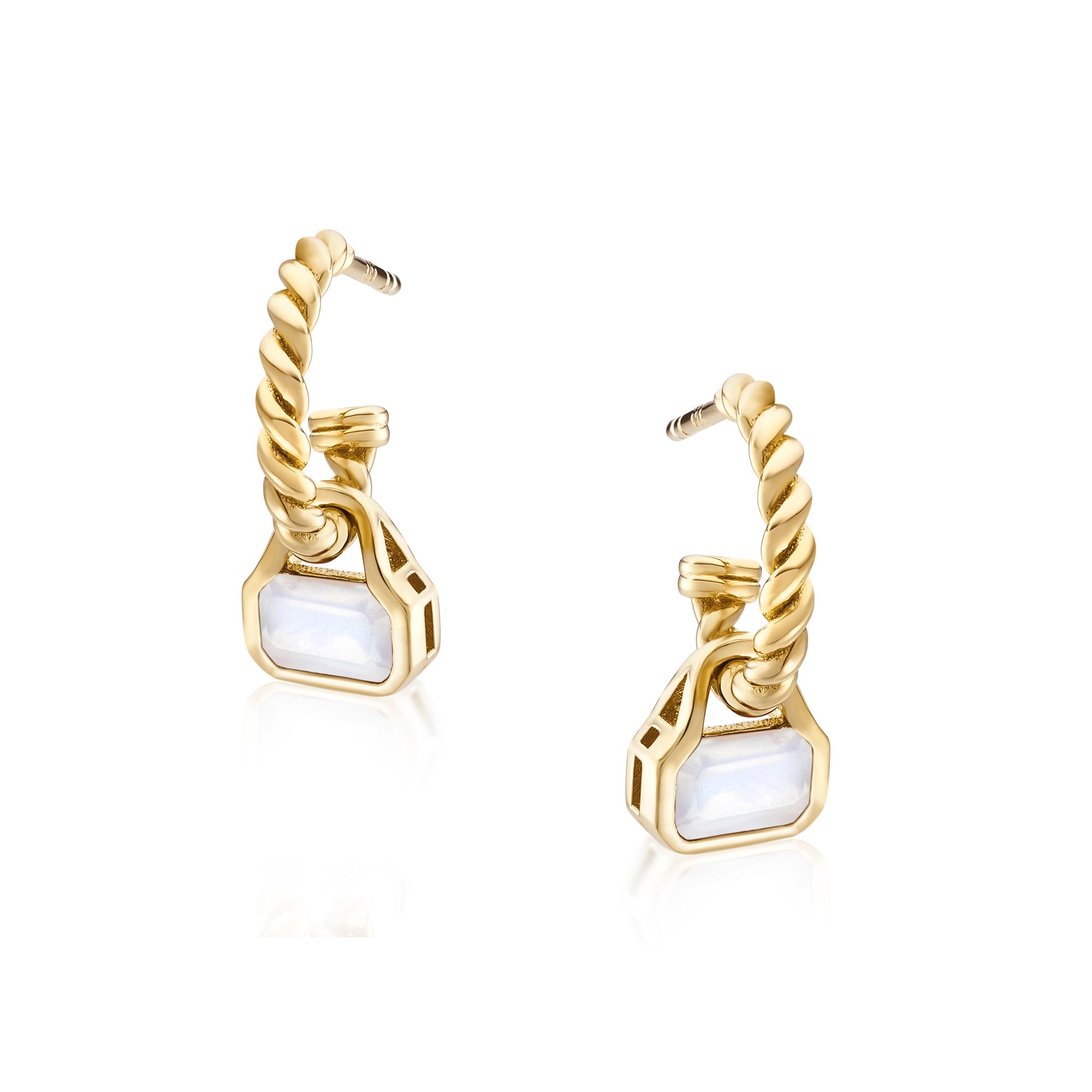 June: Moonstone Charms on Twisted Hoops