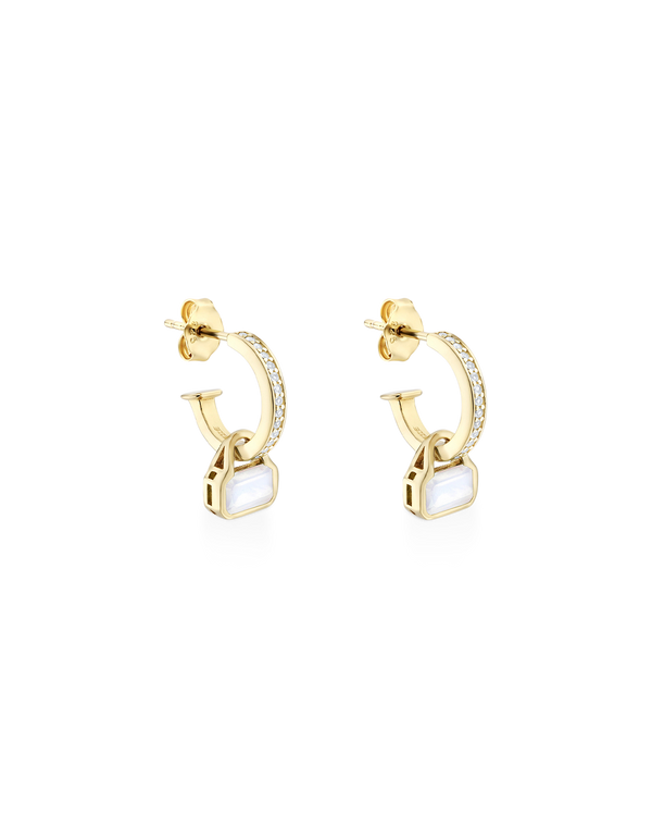 June: Moonstone Charms on White Topaz Hoops