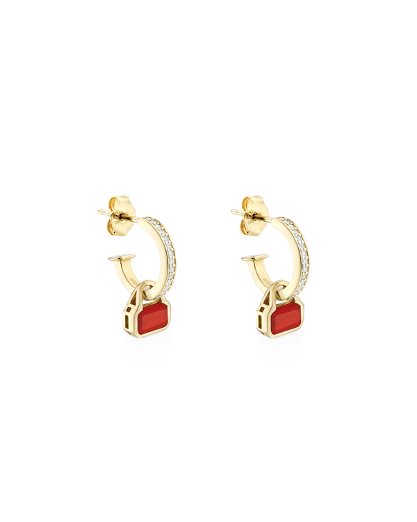 July: Red Agate Charms on White Topaz Hoops