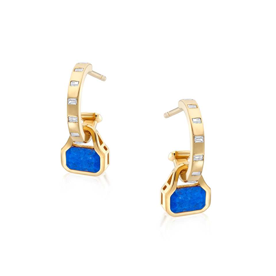 September: Blue Lapis Charms on Baguette Cut Hoops