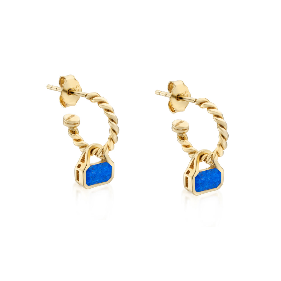 September: Blue Lapis Charms on Twisted Hoops