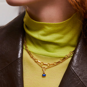 September: Blue Lapis Charm on Carrier Chain