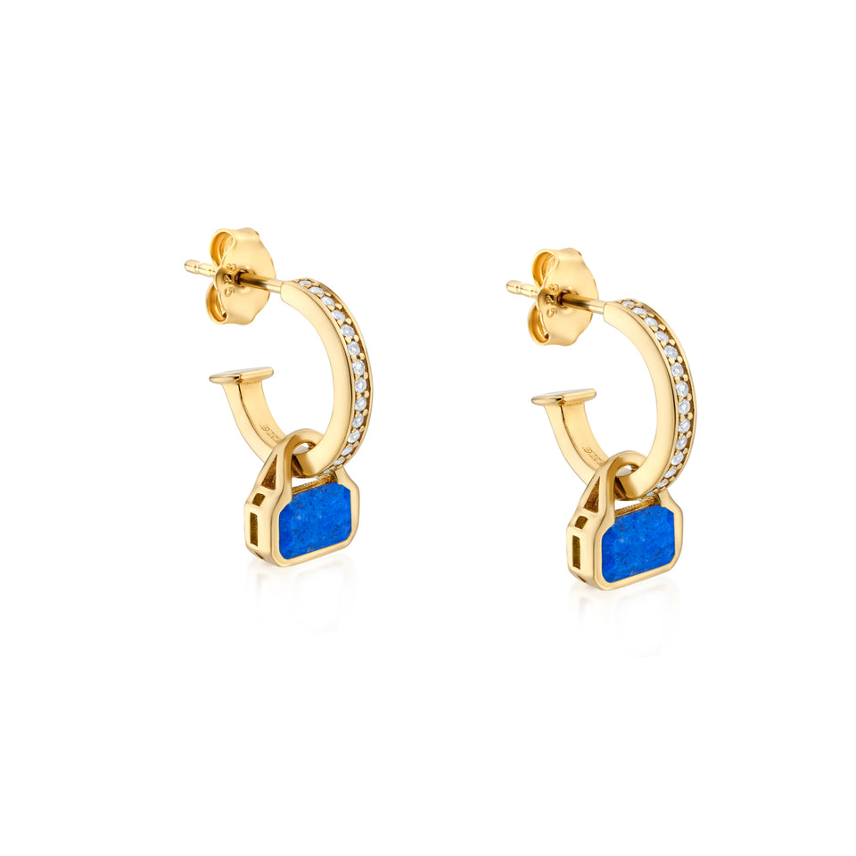 September: Blue Lapis Charms on White Topaz Hoops