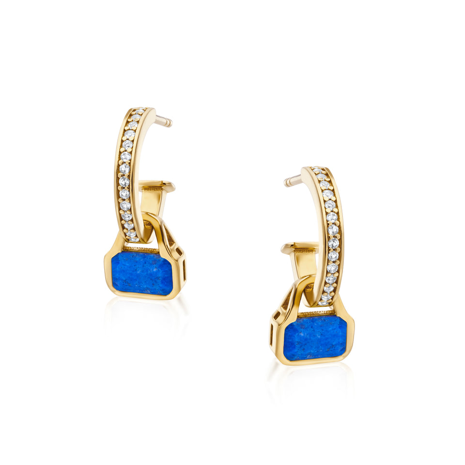 September: Blue Lapis Charms on White Topaz Hoops