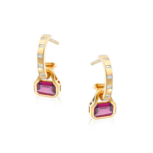 October: Rhodolite Charms on Baguette Cut Hoops