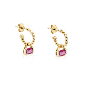 October: Rhodolite Charms on Twisted Hoops