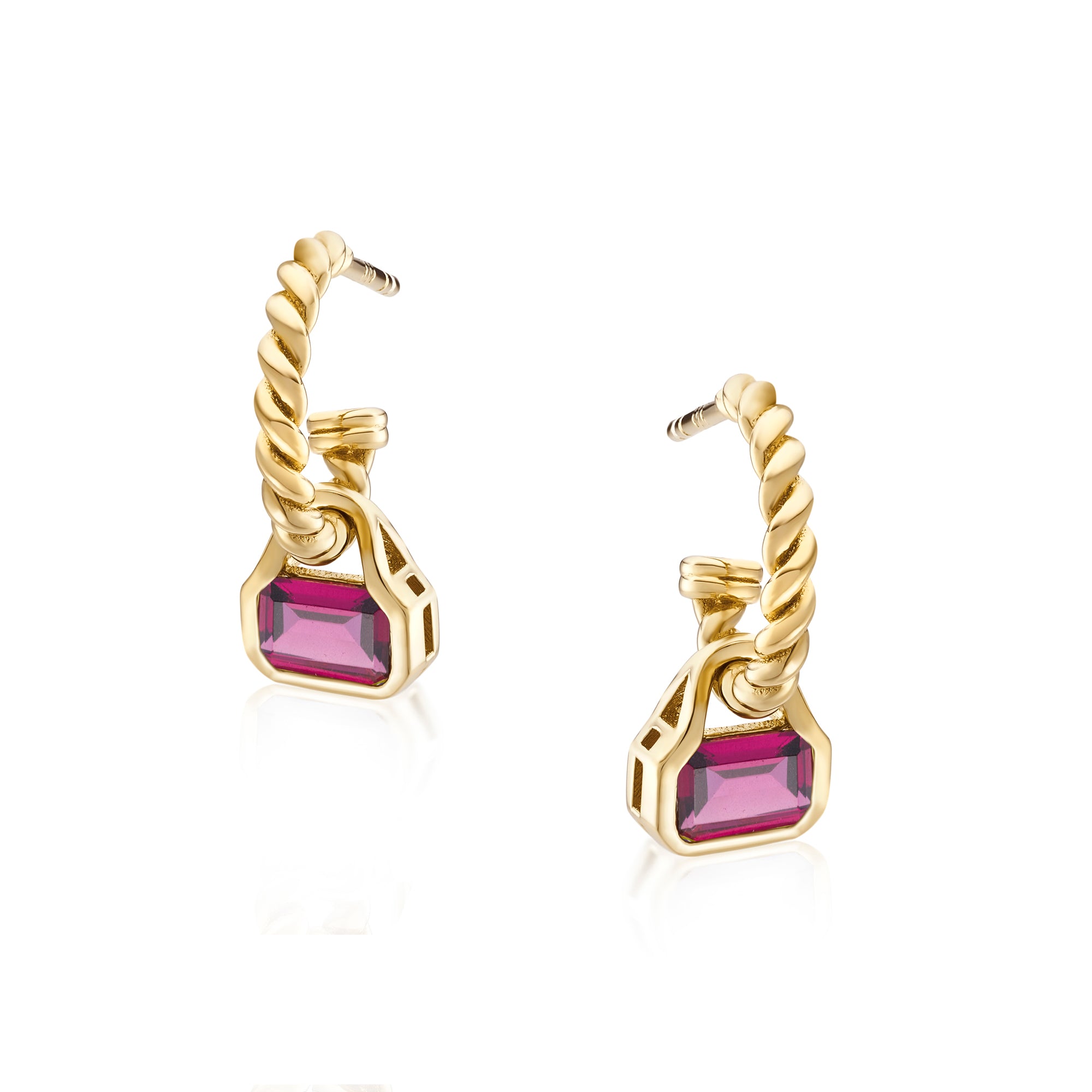 October: Rhodolite Charms on Twisted Hoops