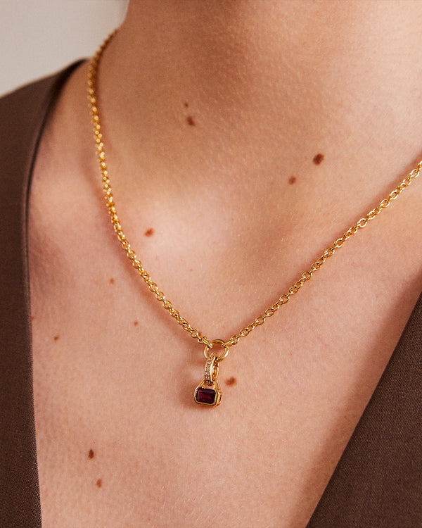 October: Rhodolite Charm on Carrier Chain