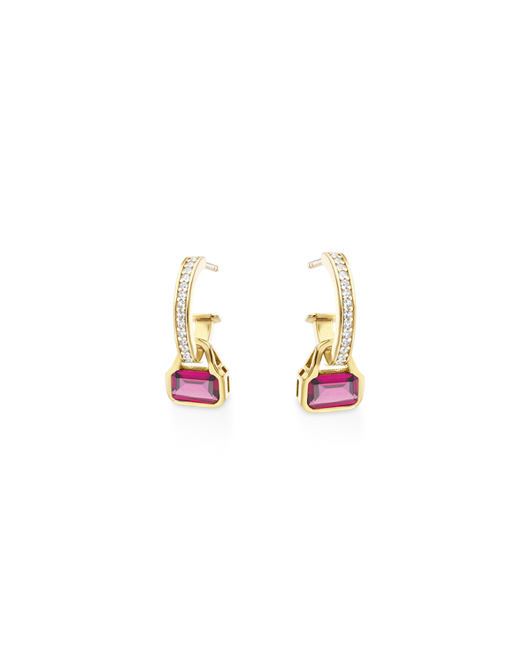 October: Rhodolite Charms on White Topaz Hoops