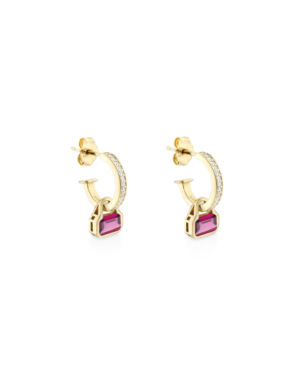 October: Rhodolite Charms on White Topaz Hoops