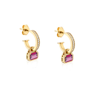 October: Rhodolite Charms on White Topaz Hoops