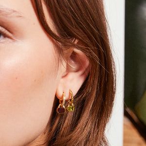 October: Rhodolite Charms on White Topaz Hoops