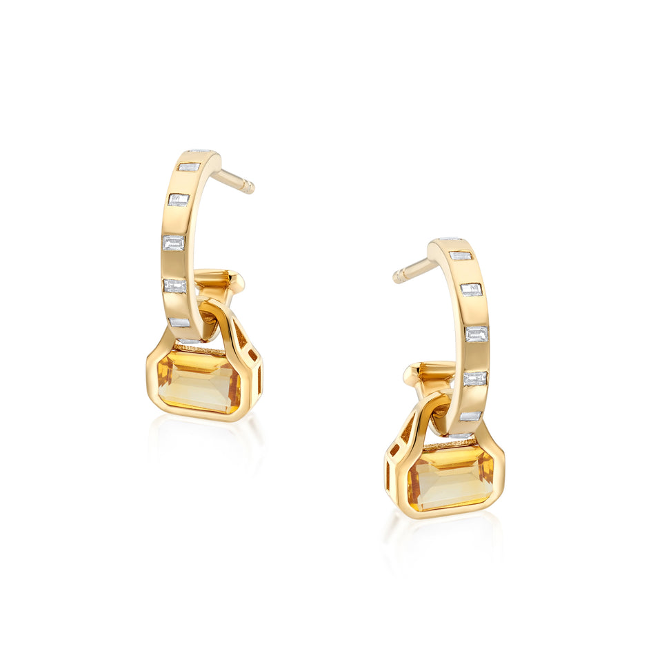 November: Citrine Charms on Baguette Cut Hoops