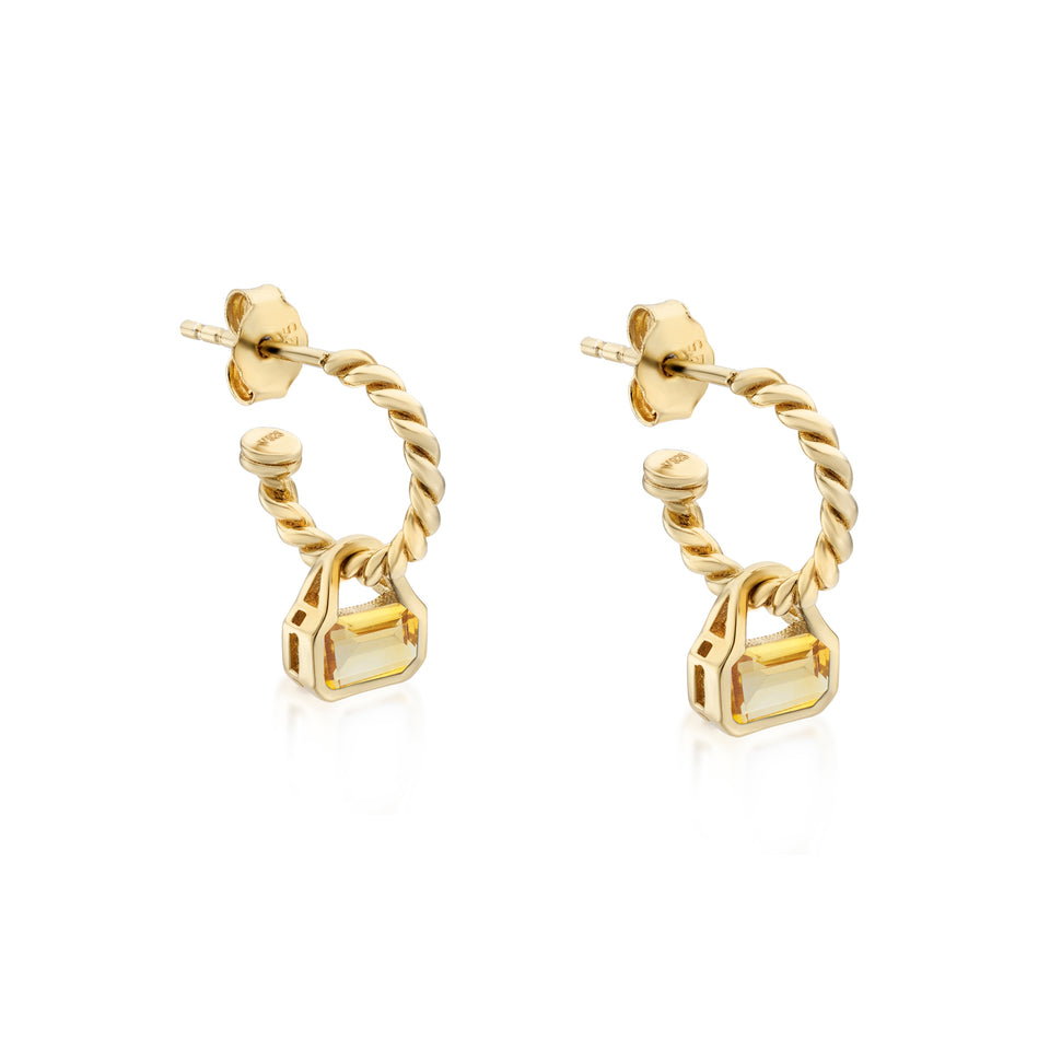 November: Citrine Charms on Twisted Hoops