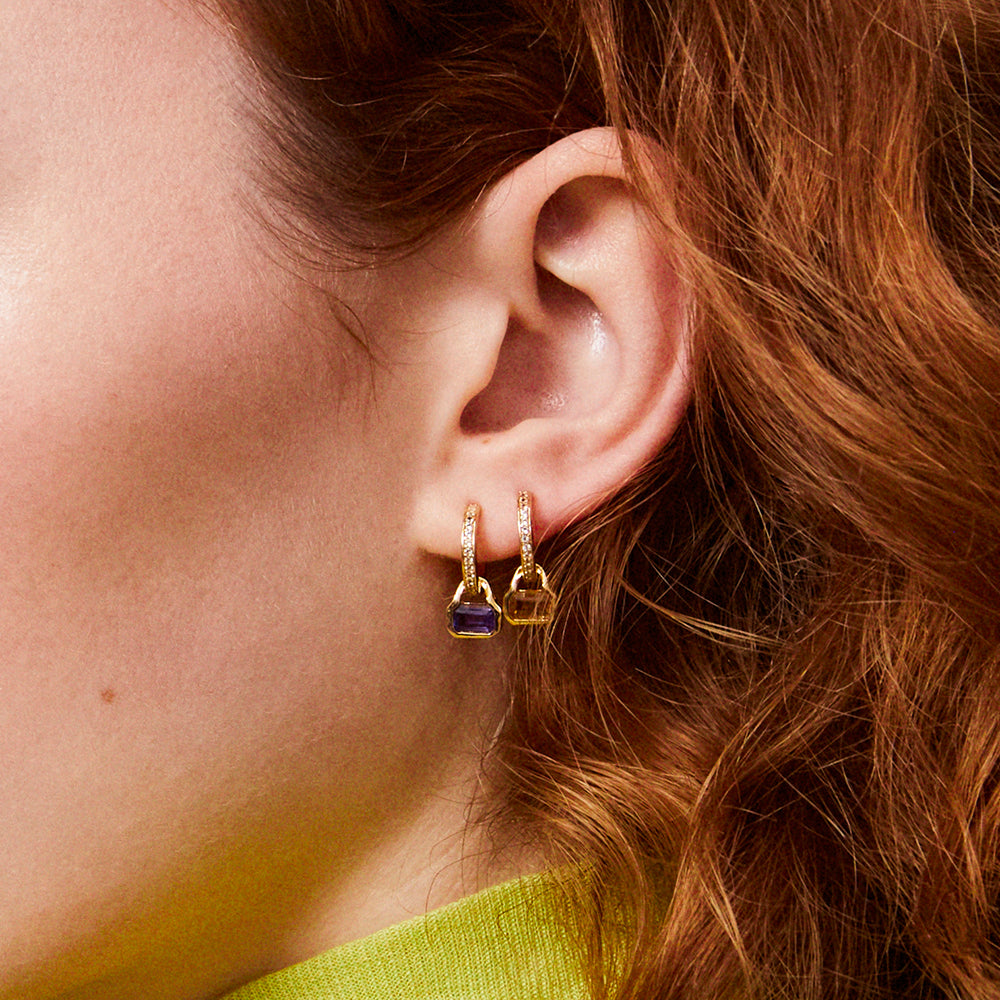 November: Citrine Charms on White Topaz Hoops