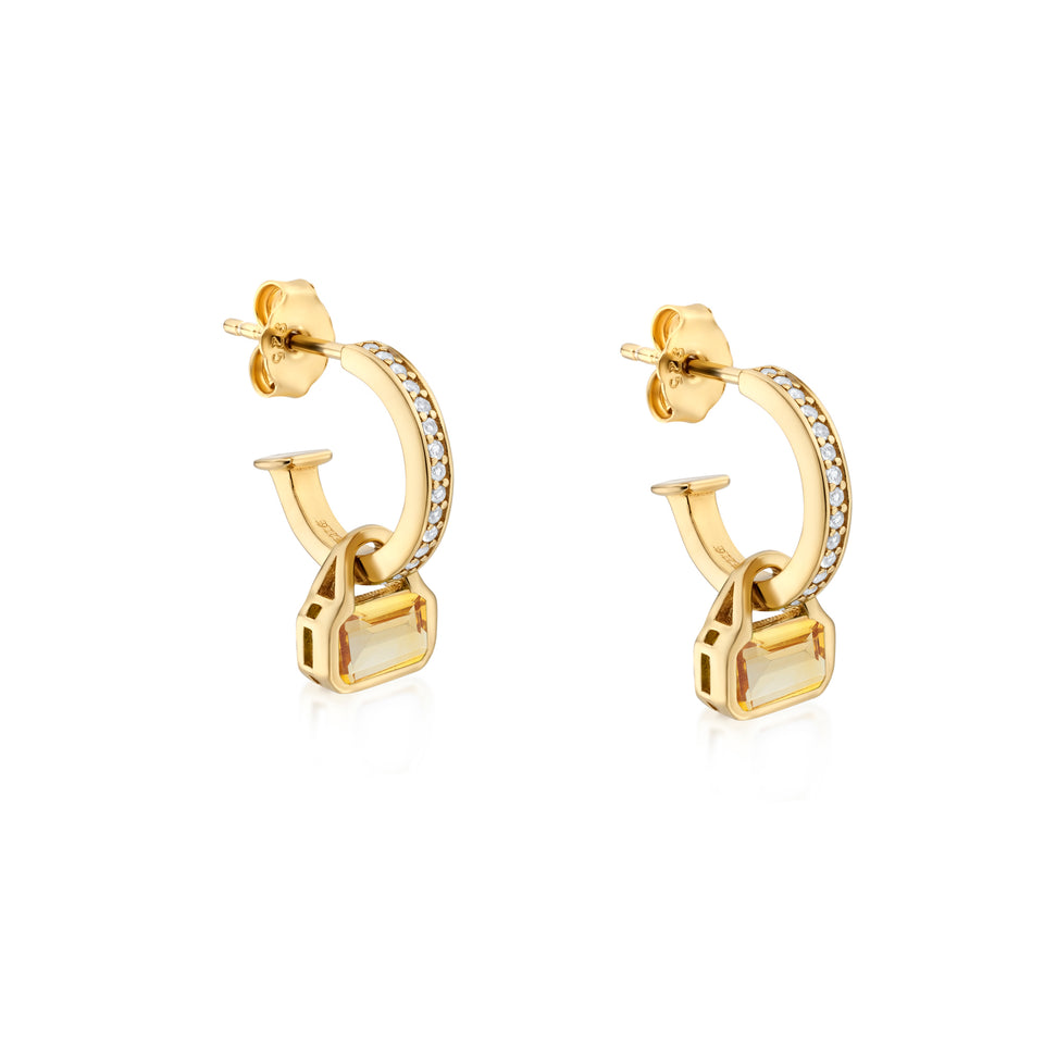 November: Citrine Charms on White Topaz Hoops