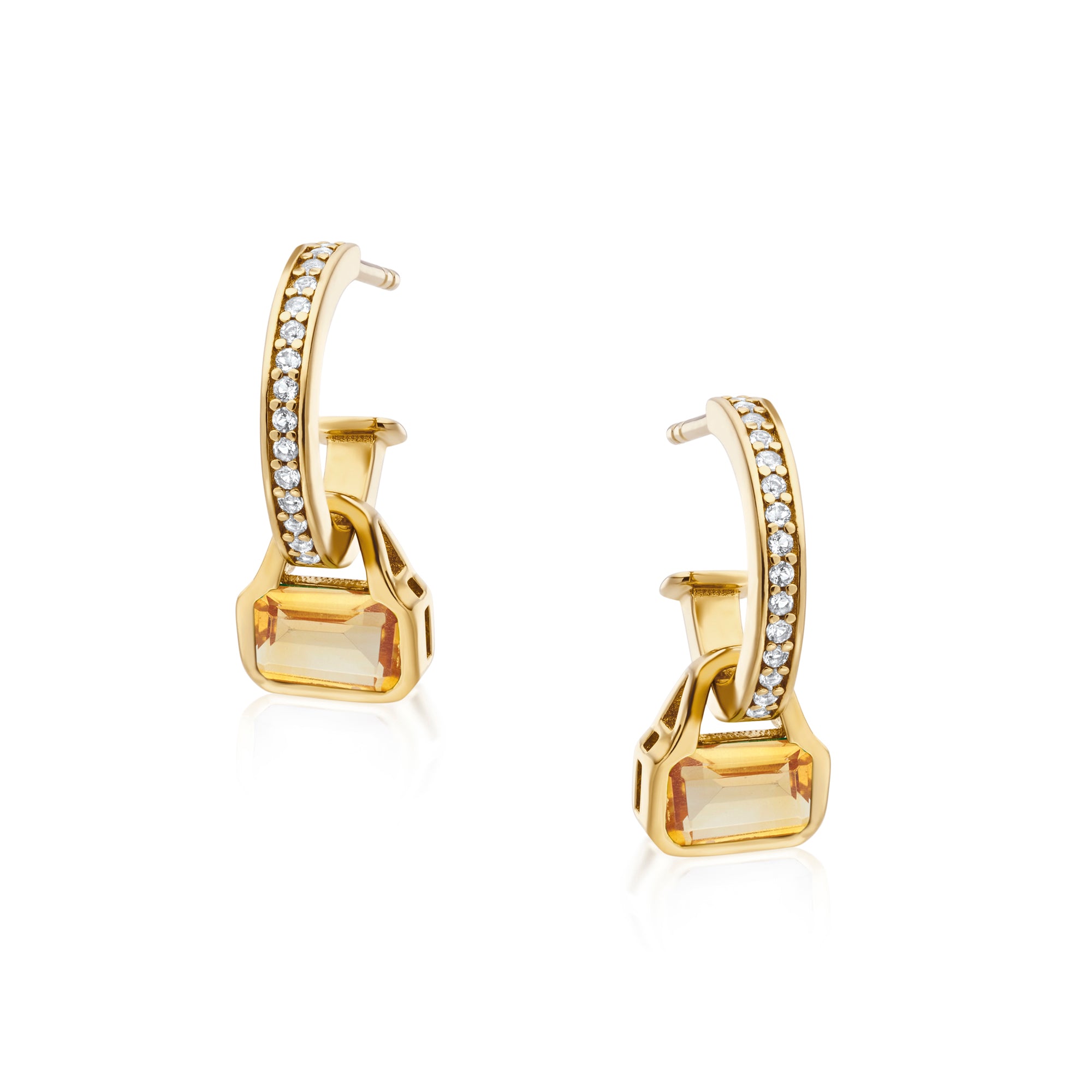 November: Citrine Charms on White Topaz Hoops