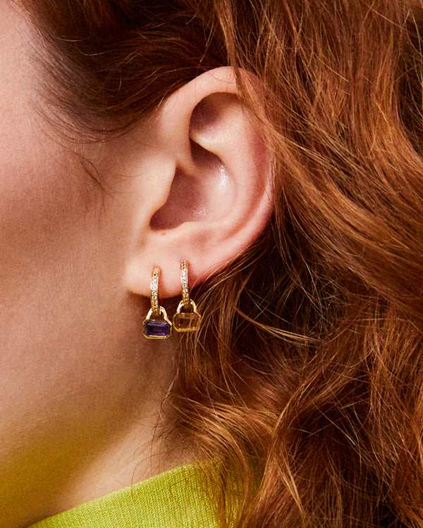 November: Citrine Charms on White Topaz Hoops
