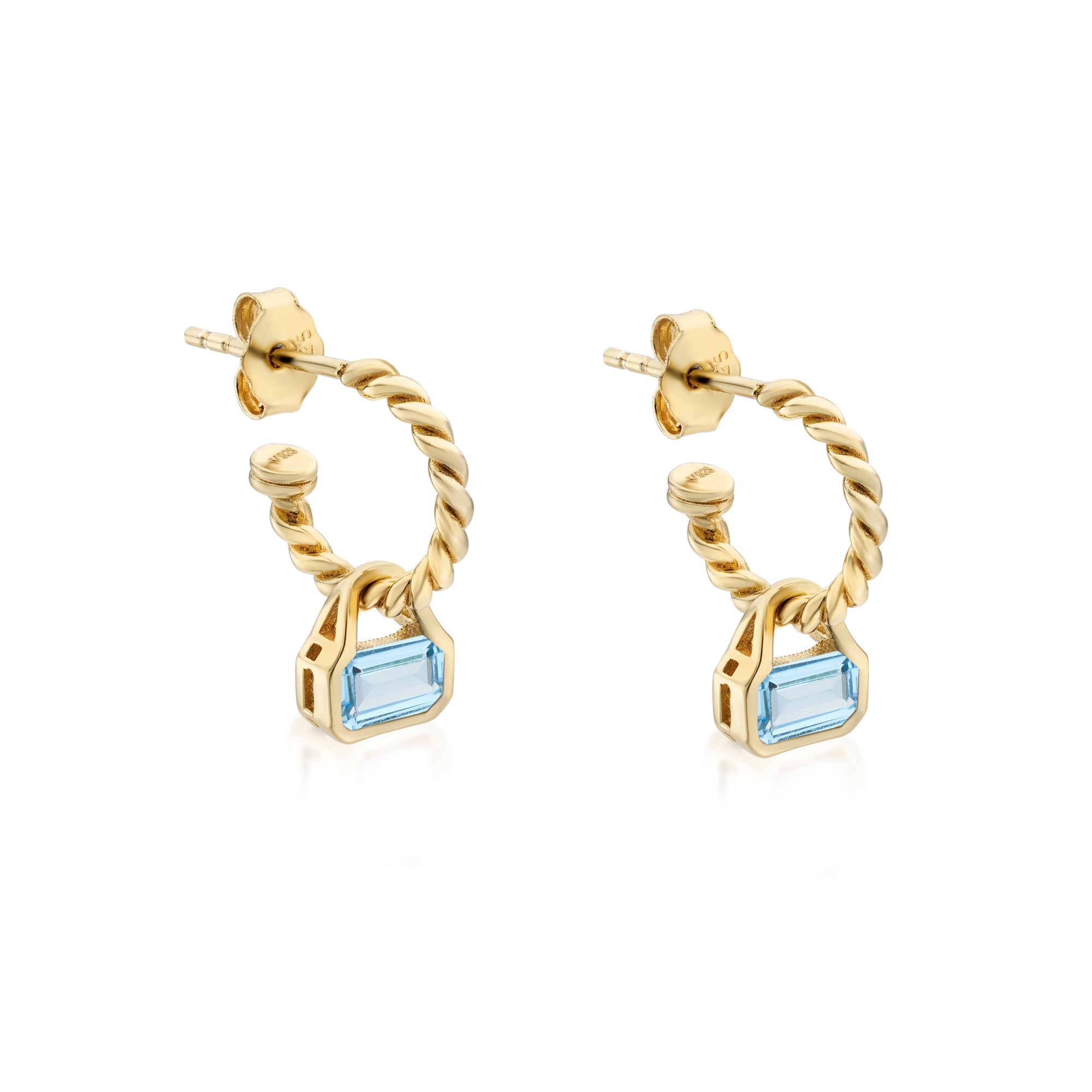 December: Swiss Blue Topaz Charms on Twisted Hoops