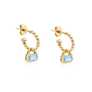 December: Swiss Blue Topaz Charms on Twisted Hoops