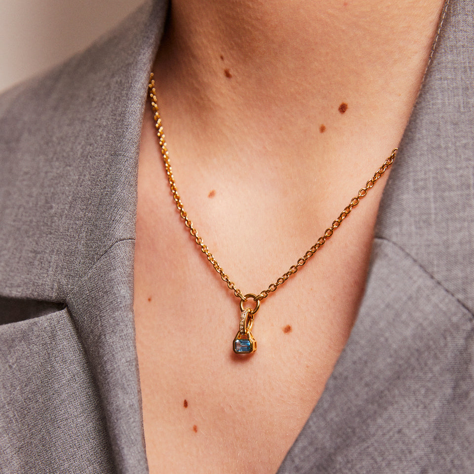 December: Swiss Blue Topaz Charm on Carrier Chain