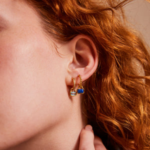 December: Swiss Blue Topaz Charms on White Topaz Hoops