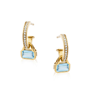 December: Swiss Blue Topaz Charms on White Topaz Hoops