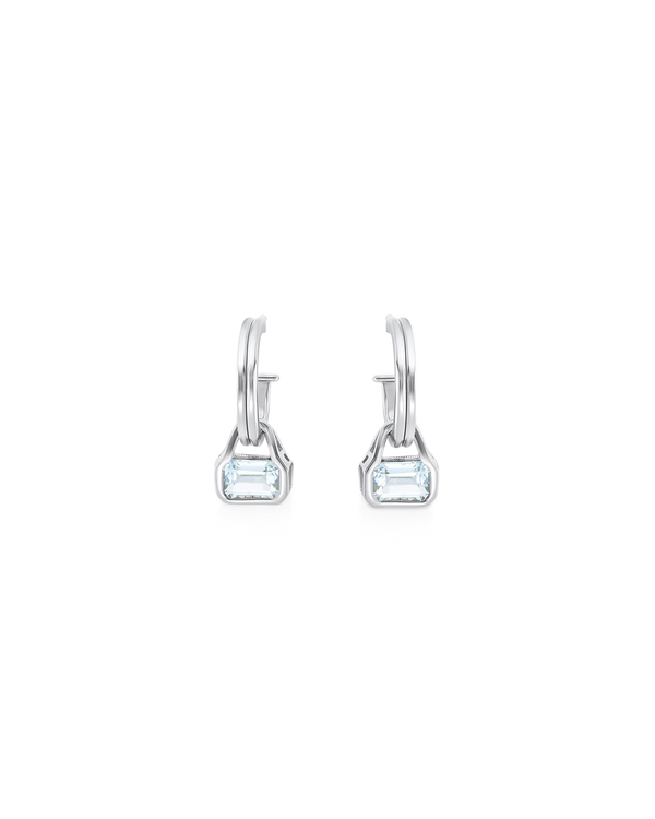 March: Blue Topaz Charms on Double Row Hoops