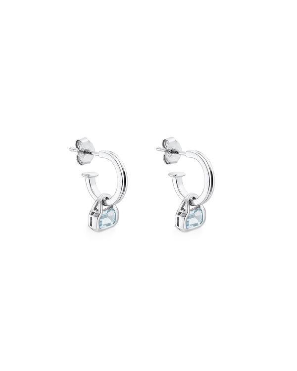 March: Blue Topaz Charms on Double Row Hoops