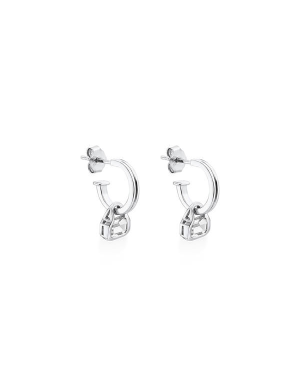 April: White Topaz Charms on Double Row Hoops