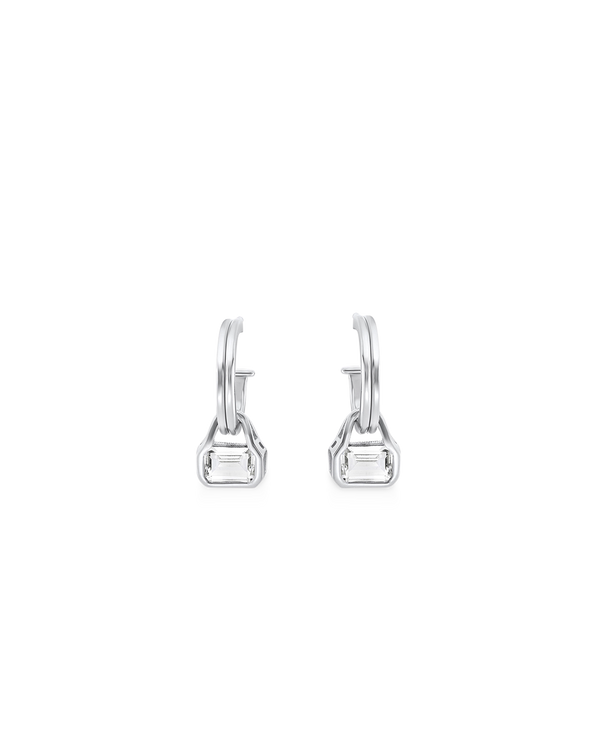 April: White Topaz Charms on Double Row Hoops