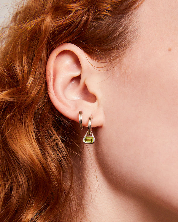 August: Peridot Charms on Double Row Hoops