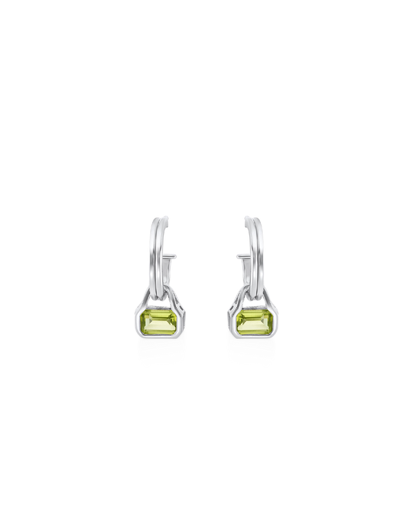 August: Peridot Charms on Double Row Hoops