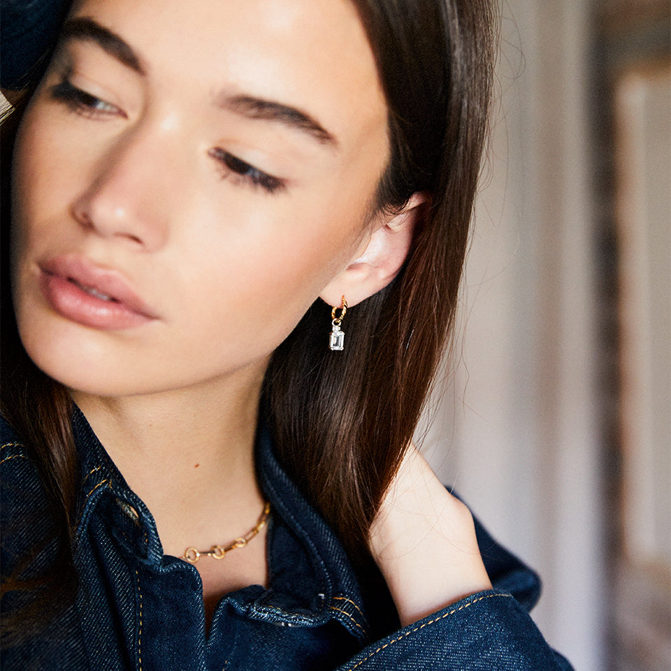 Emerald Cut Charms on Twisted Hoops
