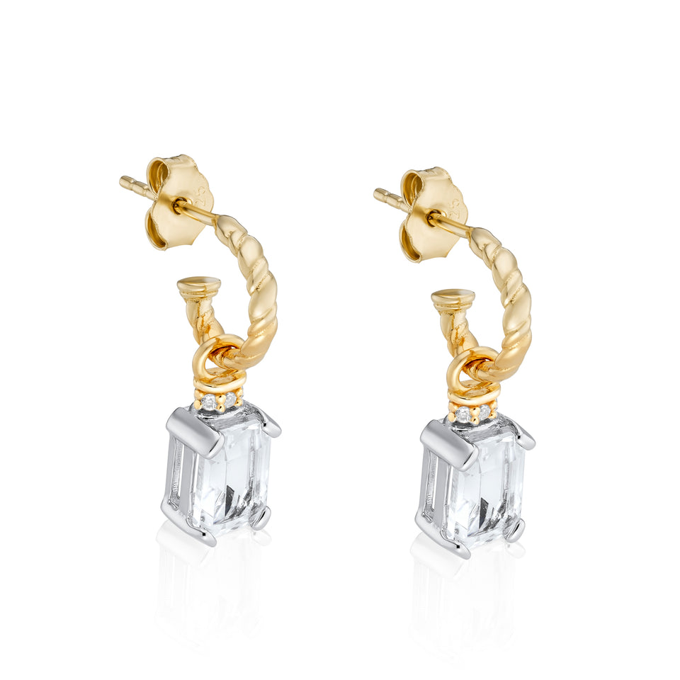Emerald Cut Charms on Twisted Hoops