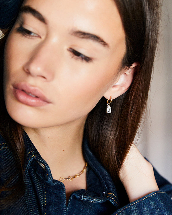 Emerald Cut Charms on Twisted Hoops