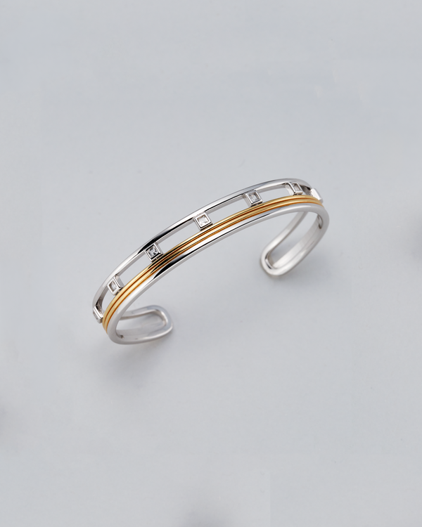 Grid Mixed Metal Bangle