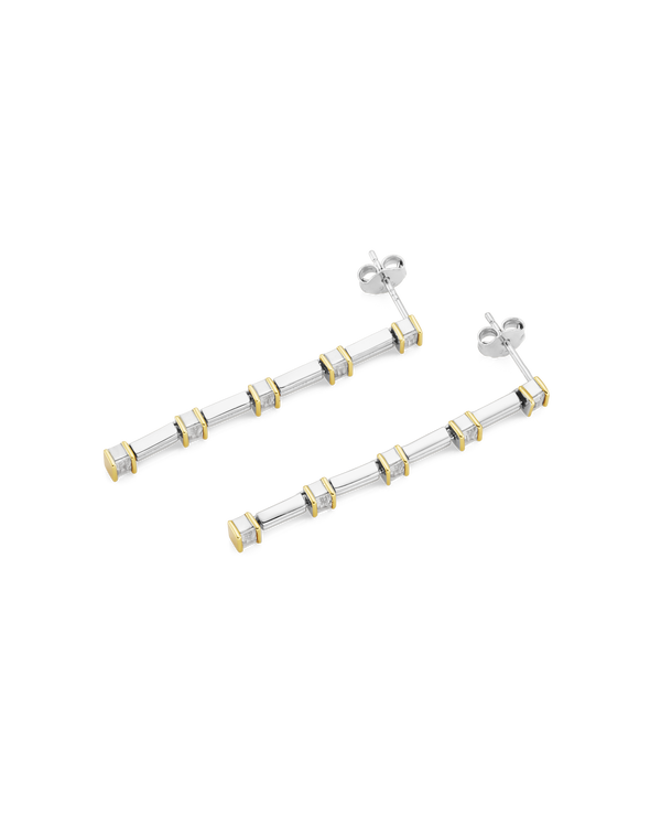 Grid Mixed Metal Drop Earrings